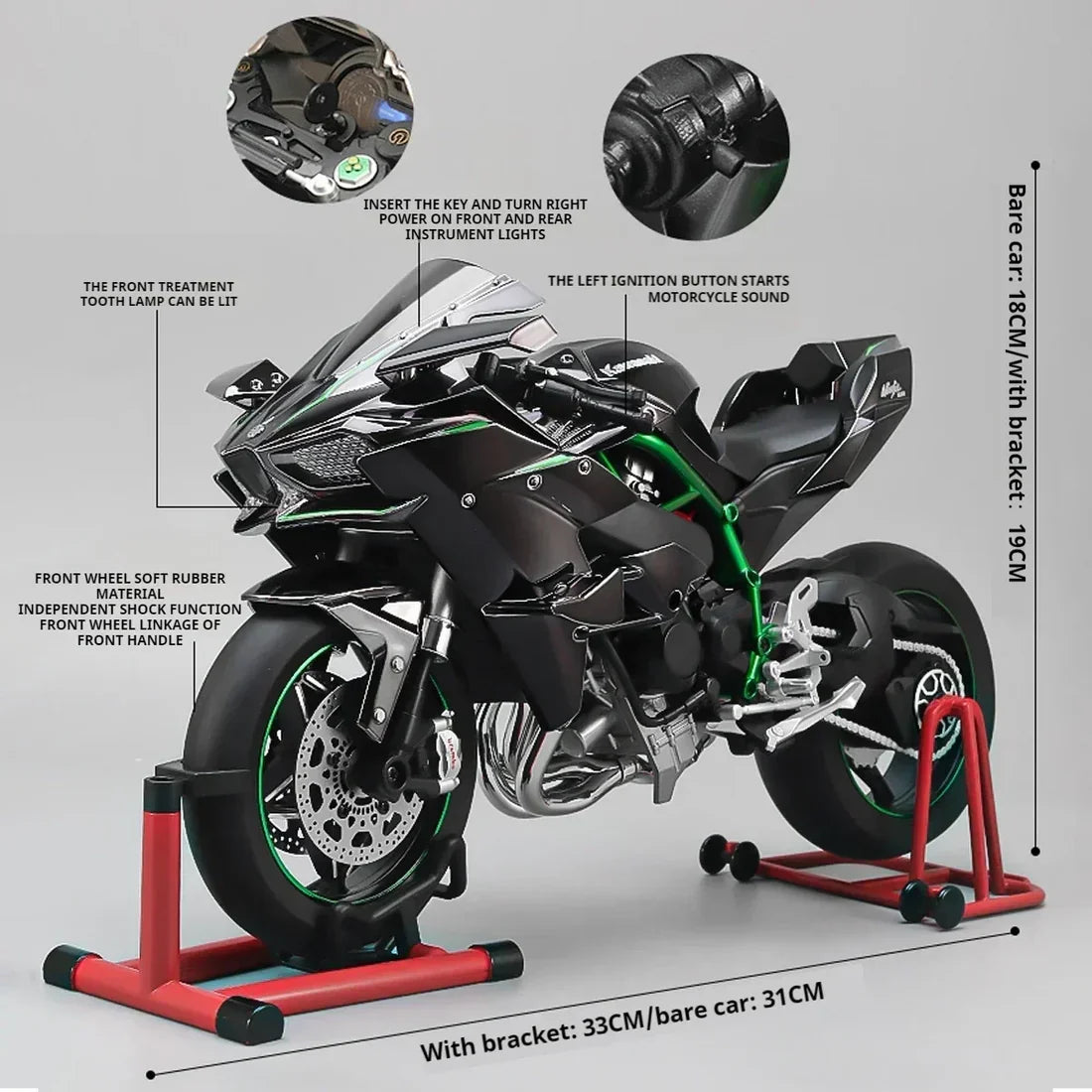 1:6 Scale Kawasaki Ninja H2R Diecast Bike With Smoke Effect - Image 13