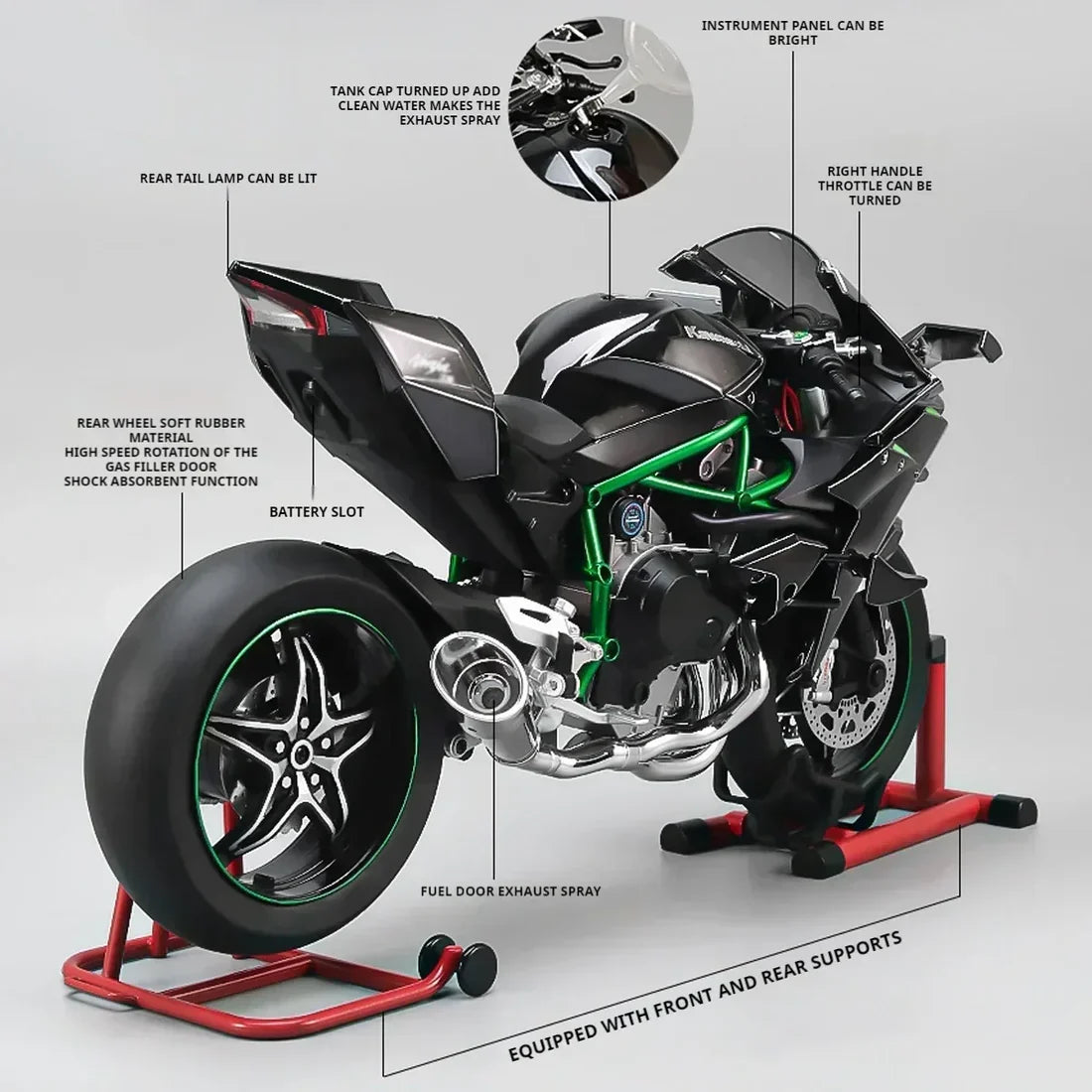 1:6 Scale Kawasaki Ninja H2R Diecast Bike With Smoke Effect - Image 15