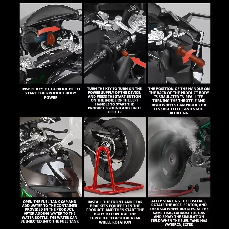 1:6 Scale Kawasaki Ninja H2R Diecast Bike With Smoke Effect - Image 16