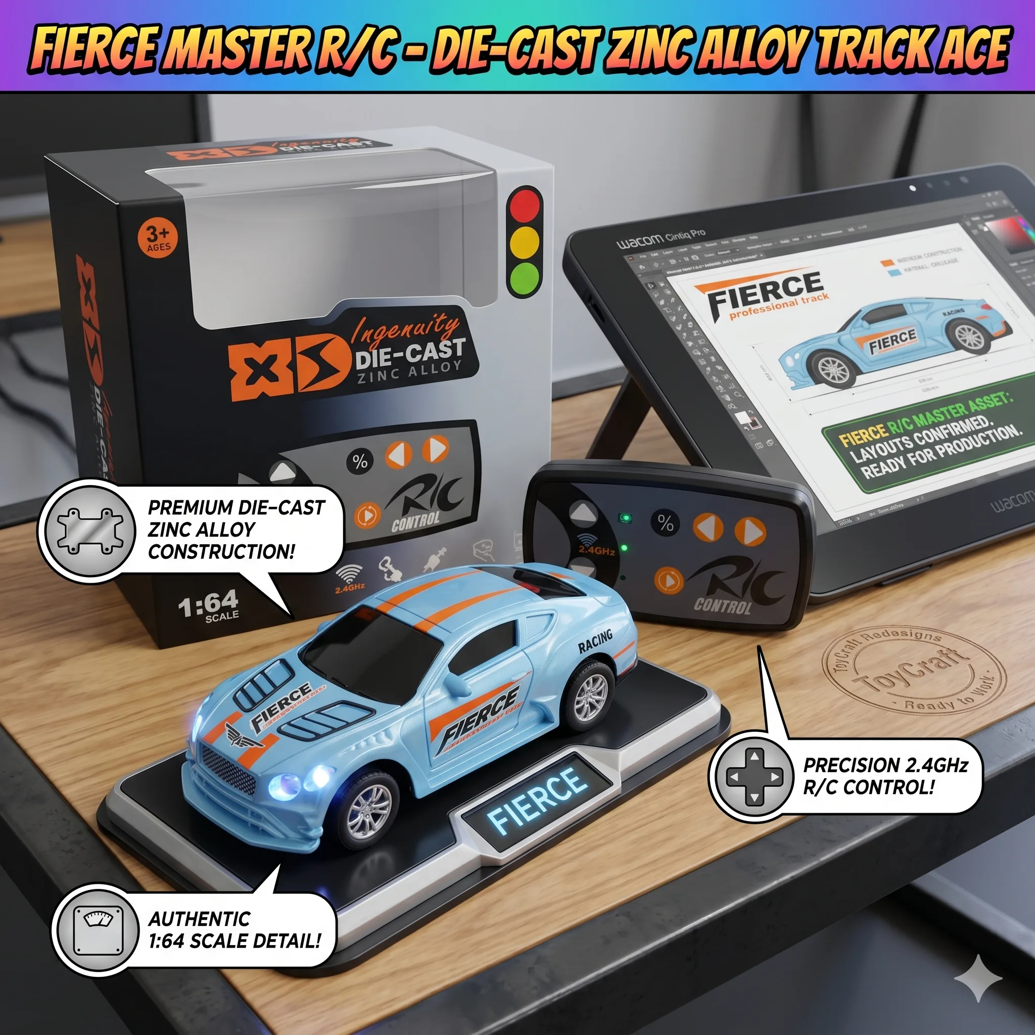 1:64 Scale Die-Cast Remote Control Drift Racing Car - Image 2
