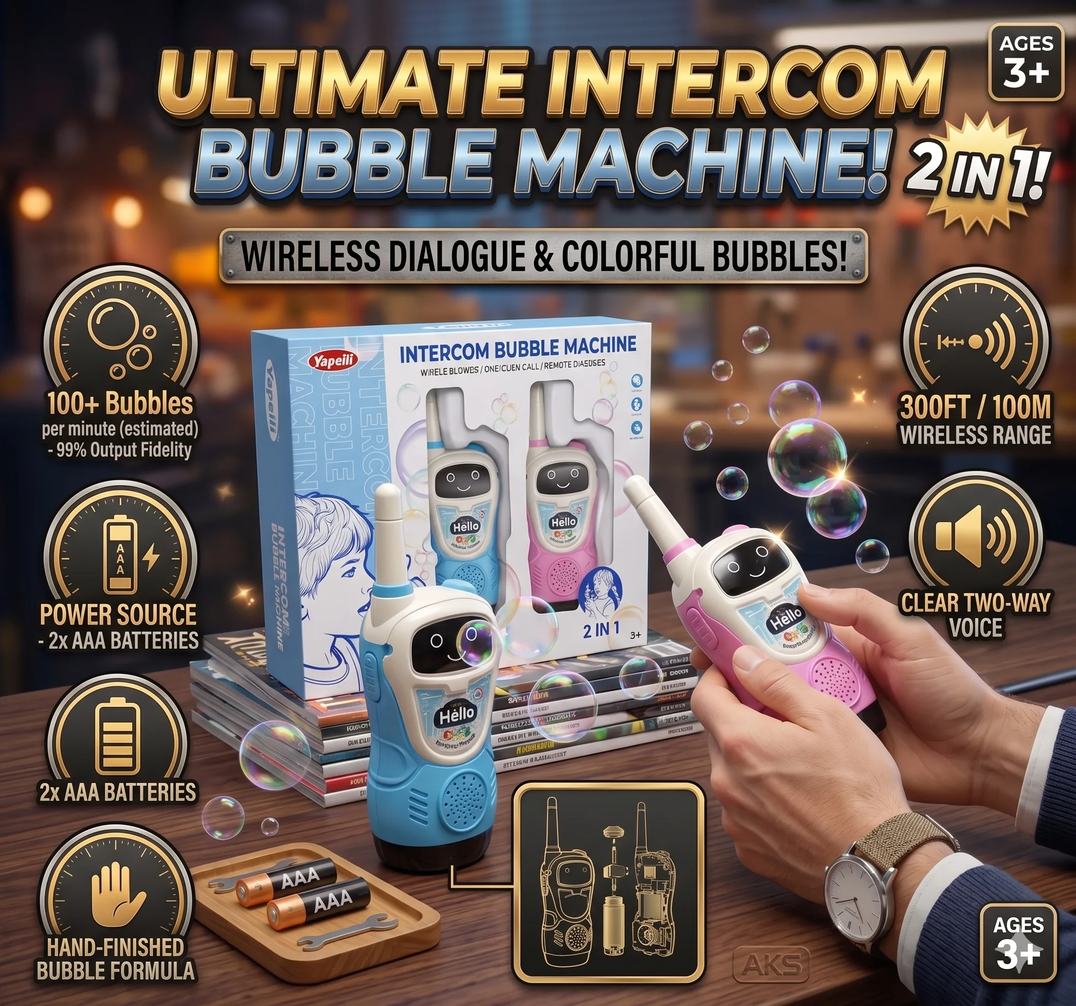 2-in-1 Wireless Intercom Bubble Machine