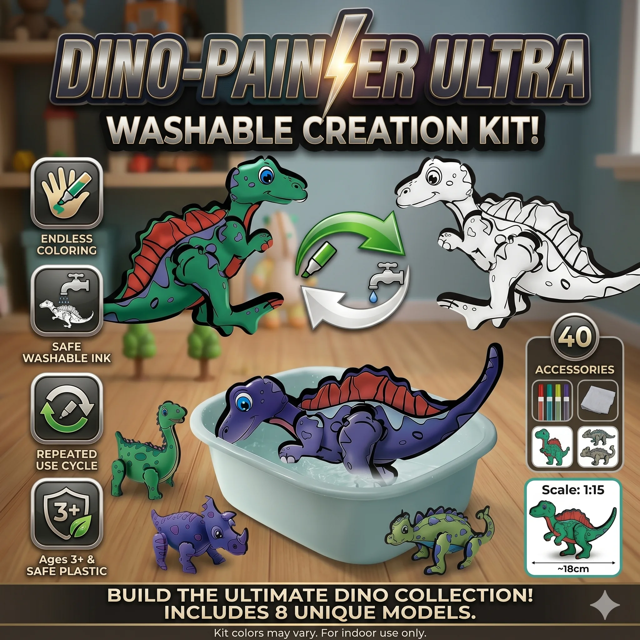 3D DIY Washable Inflatable Painting Dinosaur with Color - Image 2