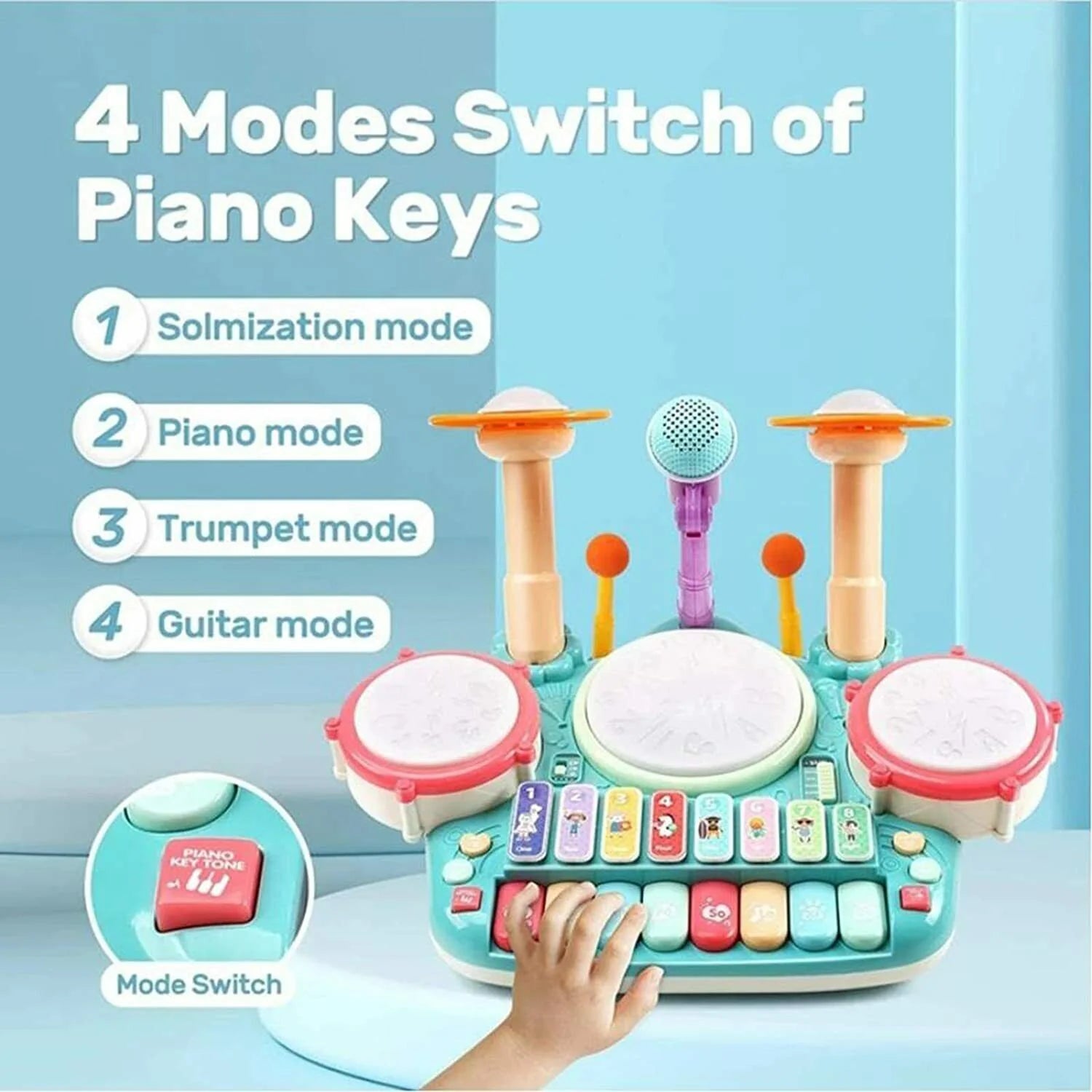5 In 1 Drum Set With Microphone Piano - Image 2