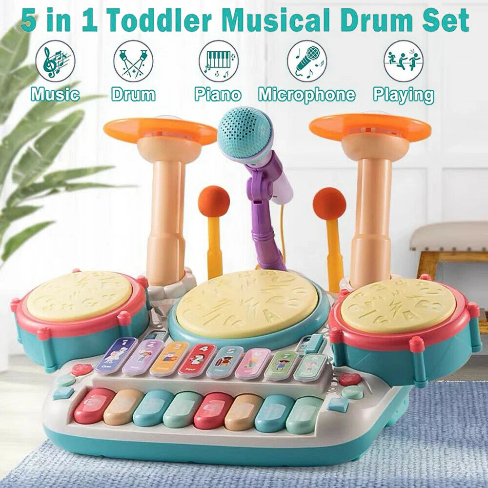 5 In 1 Drum Set With Microphone Piano - Image 4