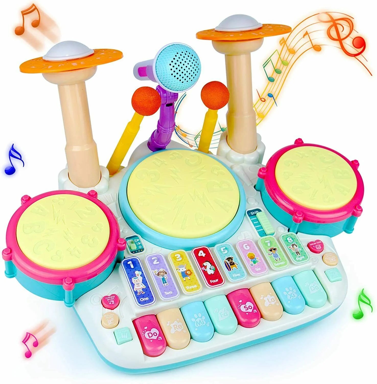 5 In 1 Drum Set With Microphone Piano - Image 5