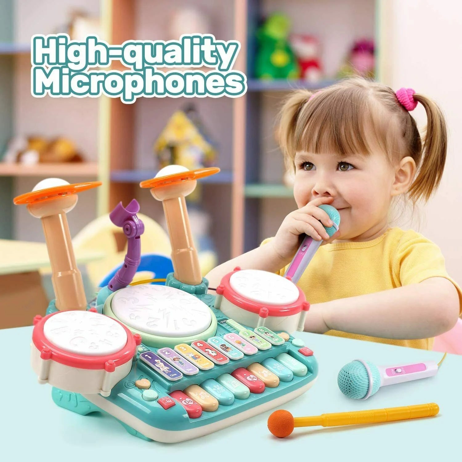 5 In 1 Drum Set With Microphone Piano - Image 6