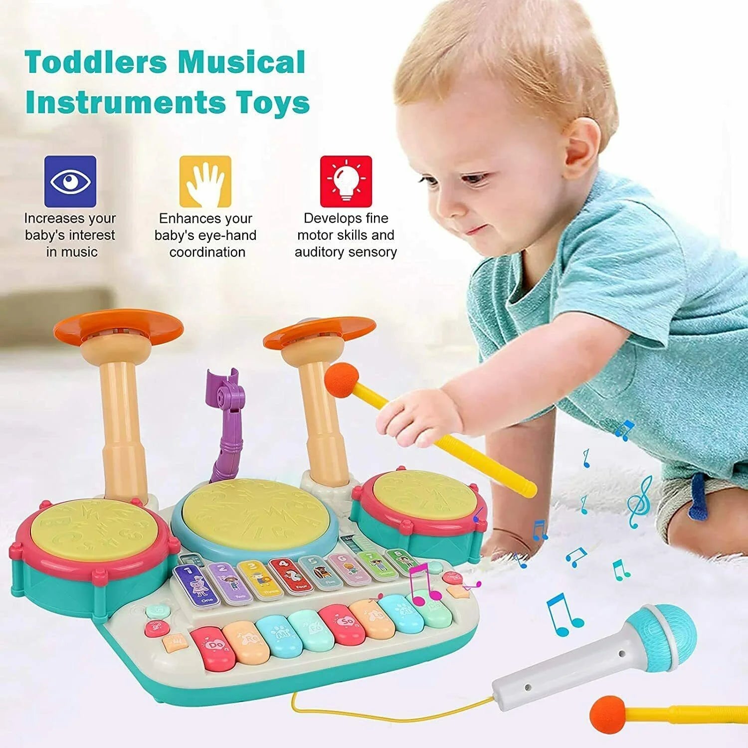 5 In 1 Drum Set With Microphone Piano - Image 7
