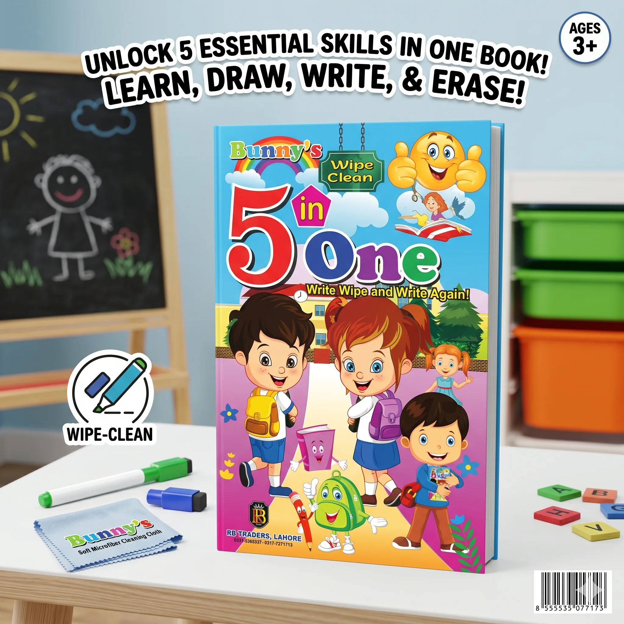 Bunny's Wipe Clean 5-in-1 Activity Book | Learn, Draw, Write & Erase | Age 3+