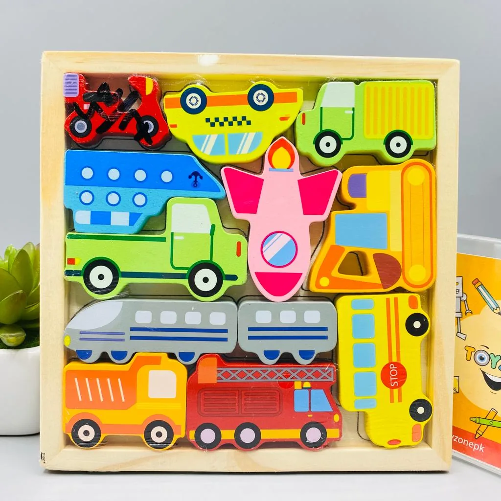 Cartoon Animal Car Wooden Peg Puzzles Board Educational Toy - Image 4