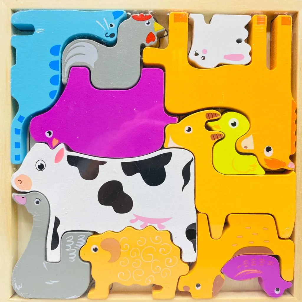 Cartoon Animal Car Wooden Peg Puzzles Board Educational Toy - Image 6