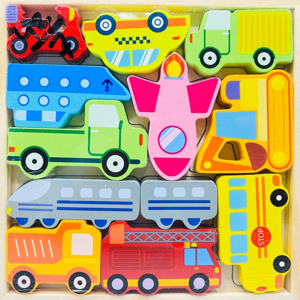 Cartoon Animal Car Wooden Peg Puzzles Board Educational Toy - Image 9