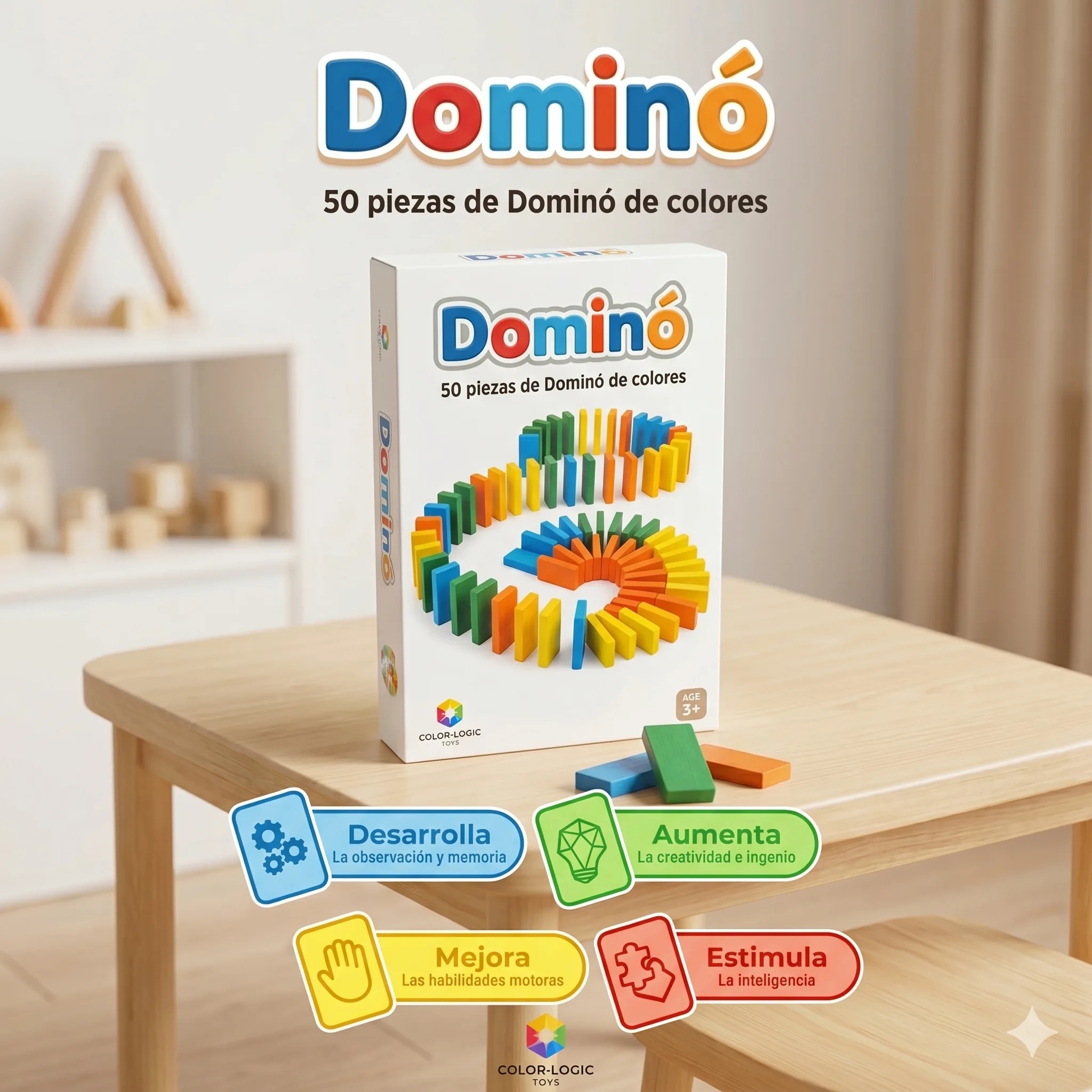 Color-Logic 50-Piece Colour Domino Set | Stacking & Toppling Game | Age 3+