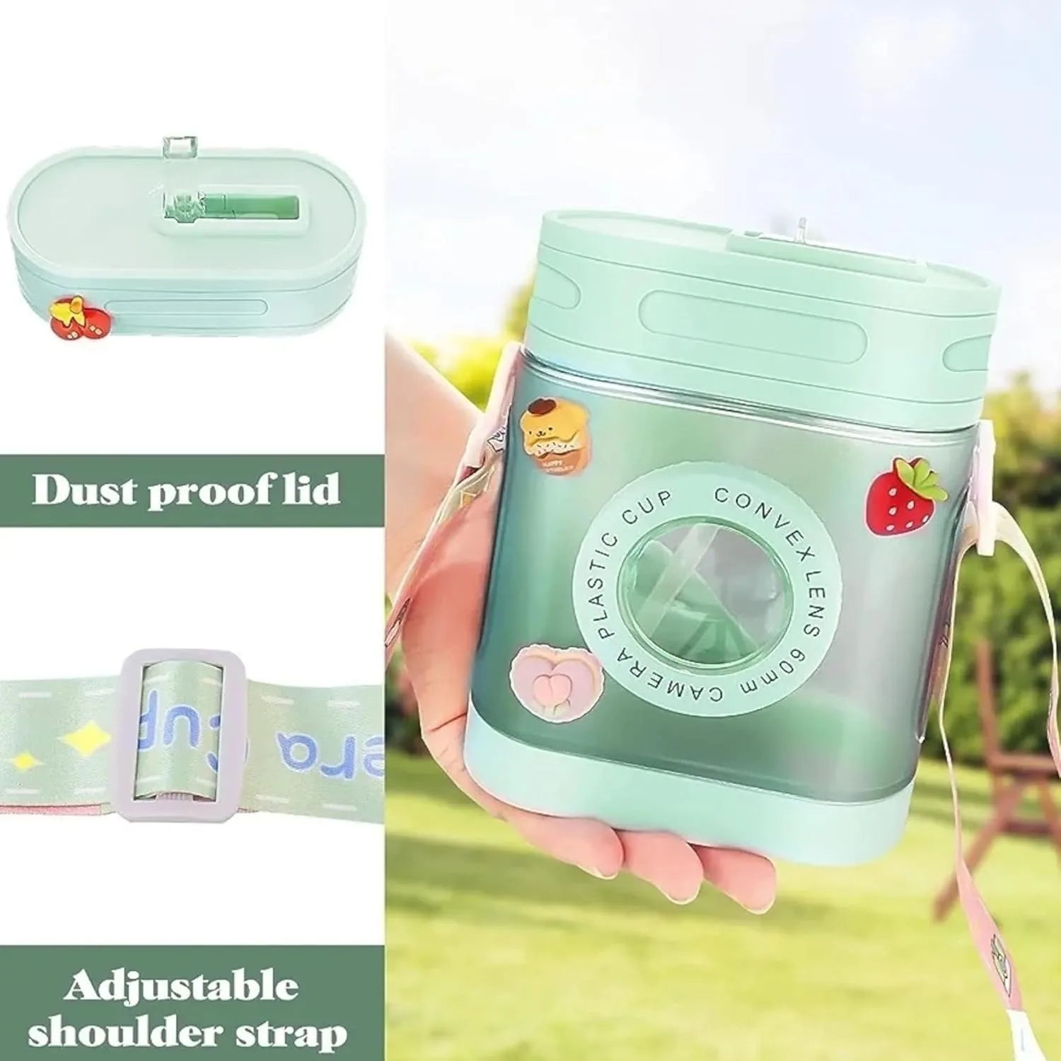 Camera Water Bottle With Straw And Strap - Image 2