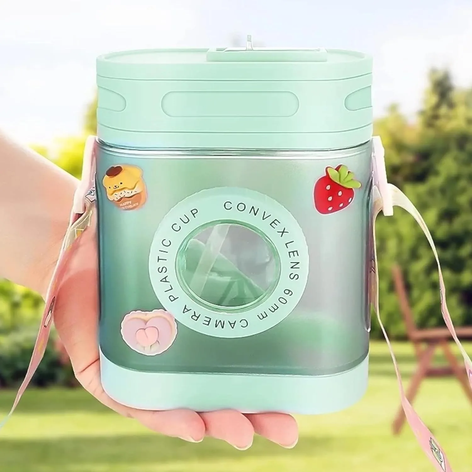 Camera Water Bottle With Straw And Strap - Image 3