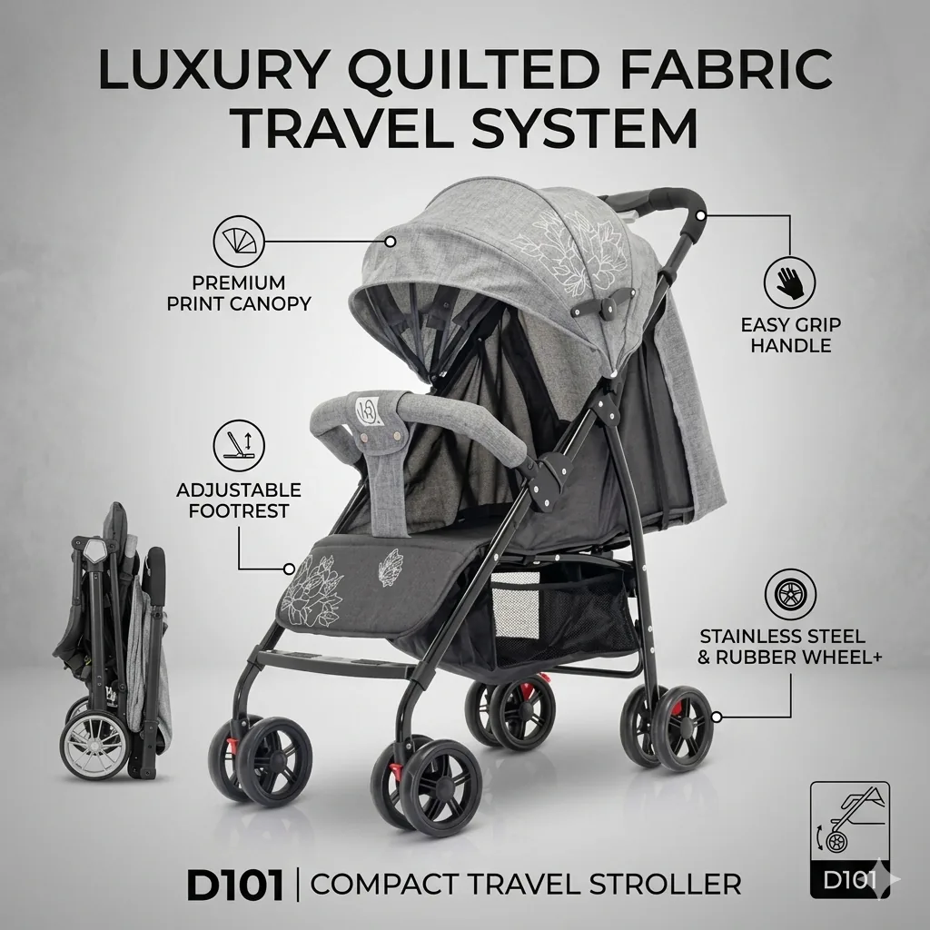 Luxury Quilted Fabric Compact Travel Stroller