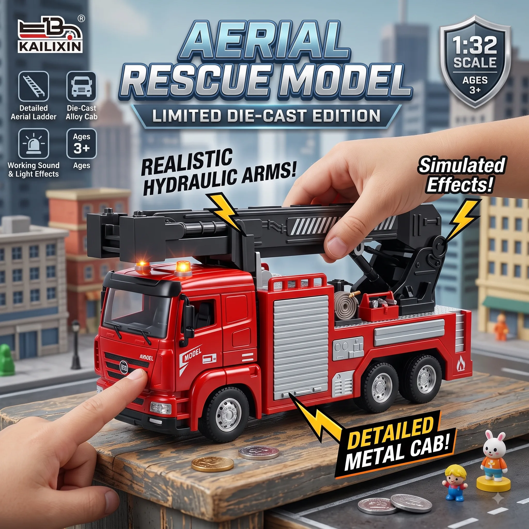 Die-Cast Aerial Ladder Fire Model Truck - Image 2