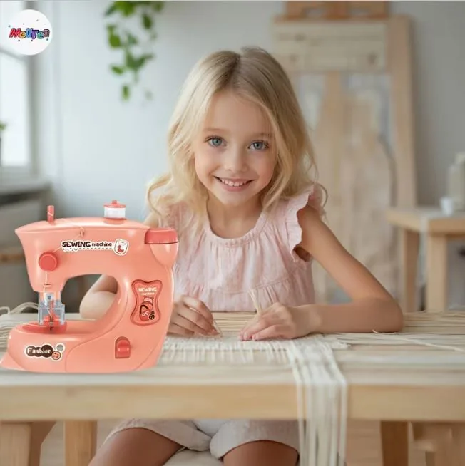 DIY Kids Sewing Machine Pink Beginner Toy Sewing Set