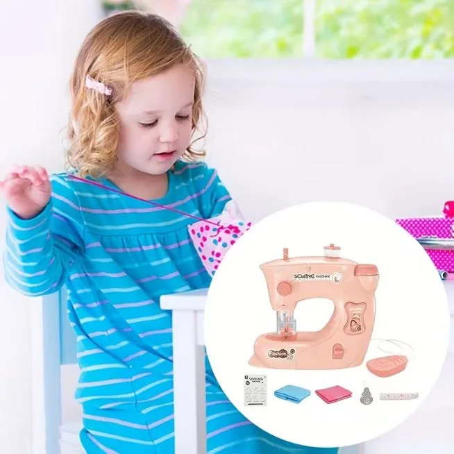 DIY Kids Sewing Machine Pink Beginner Toy Sewing Set - Image 2