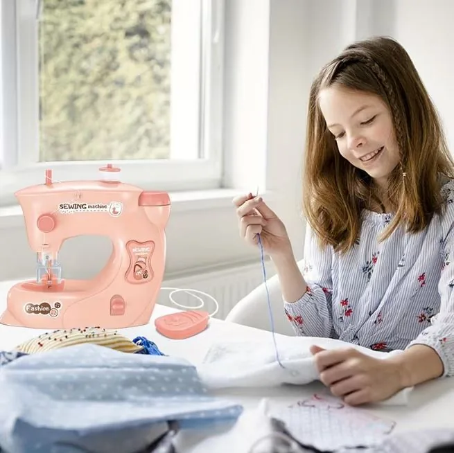 DIY Kids Sewing Machine Pink Beginner Toy Sewing Set - Image 3