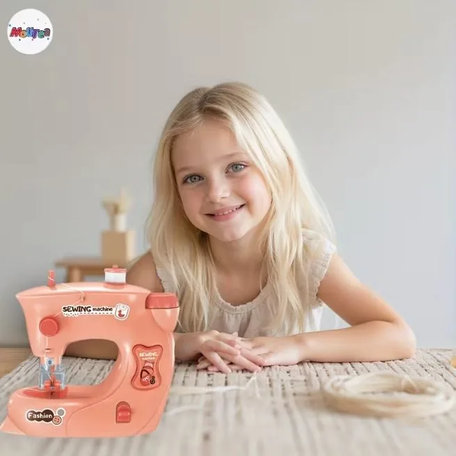 DIY Kids Sewing Machine Pink Beginner Toy Sewing Set - Image 4