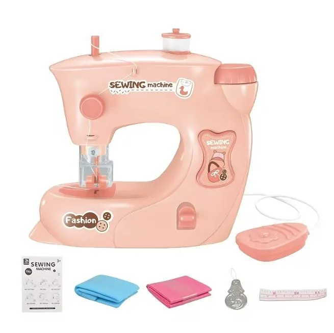 DIY Kids Sewing Machine Pink Beginner Toy Sewing Set - Image 5