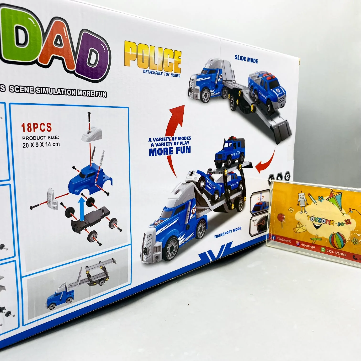 DIY Manual Police Detachable Truck Hauler with 3 Cars - Image 7