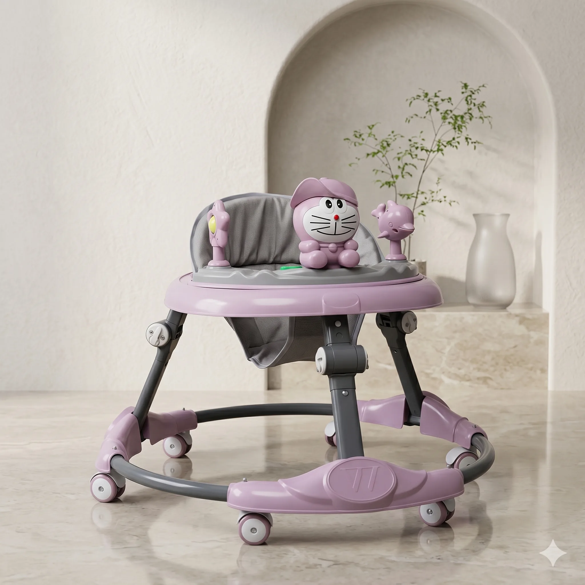 Doraemon Baby Walker with Character Toys & Storage Purple Foldable