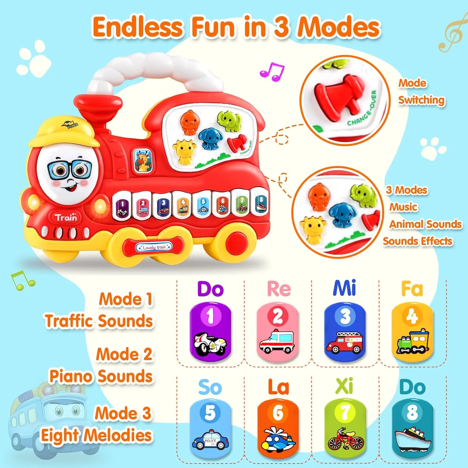 Early Learning Red Train Musical Piano Keyboard - Image 3