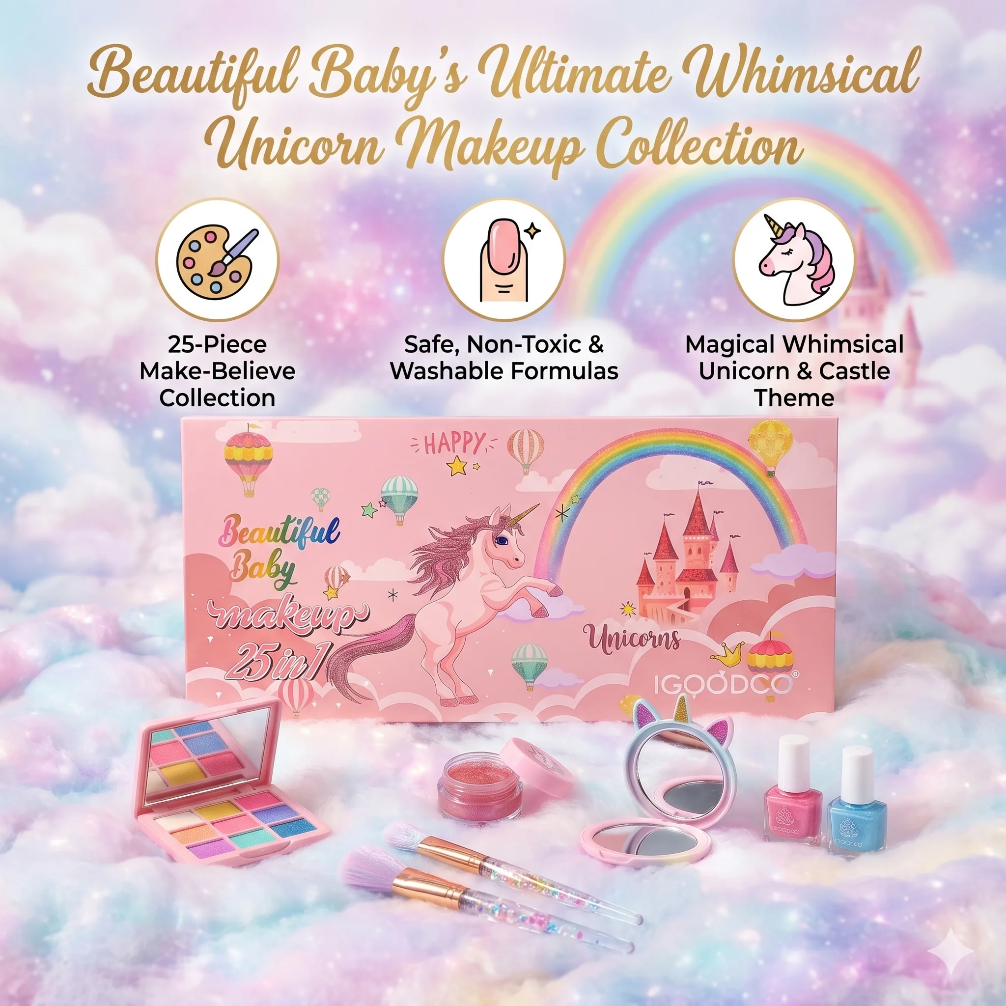 25-Piece iGoodbo Unicorn Washable Makeup Kit - Image 2