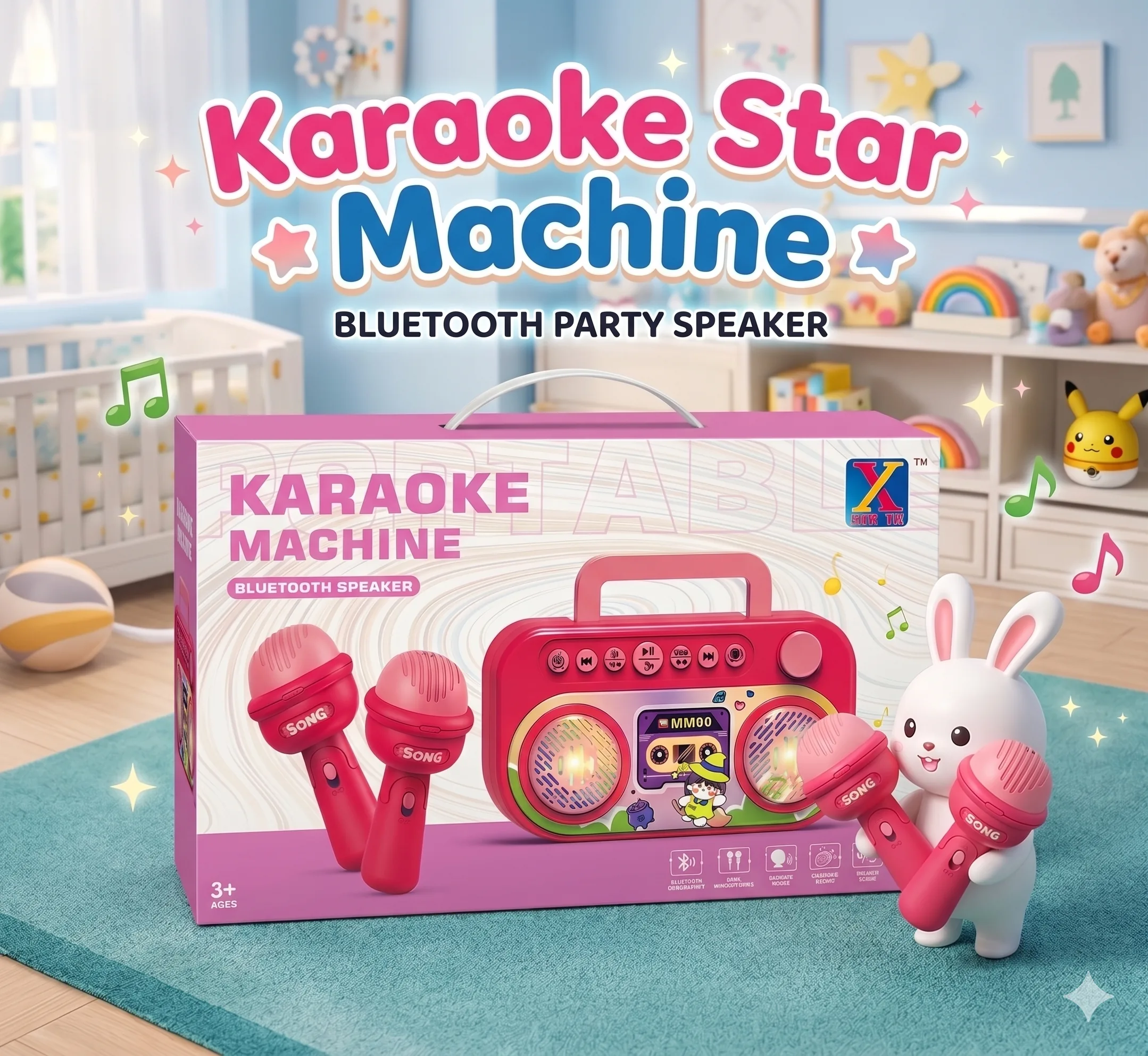 Karaoke Star Bluetooth Speaker With 2 Microphones & LED Lights - Image 2
