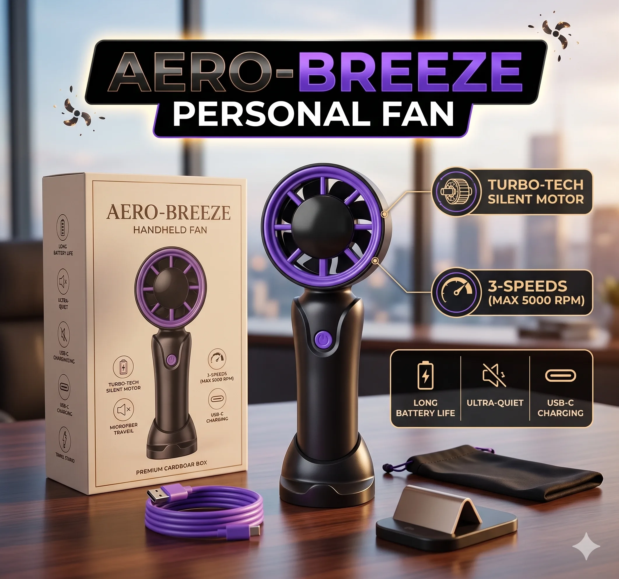 LED Light Powerful Bladeless Handheld Fan - Image 2