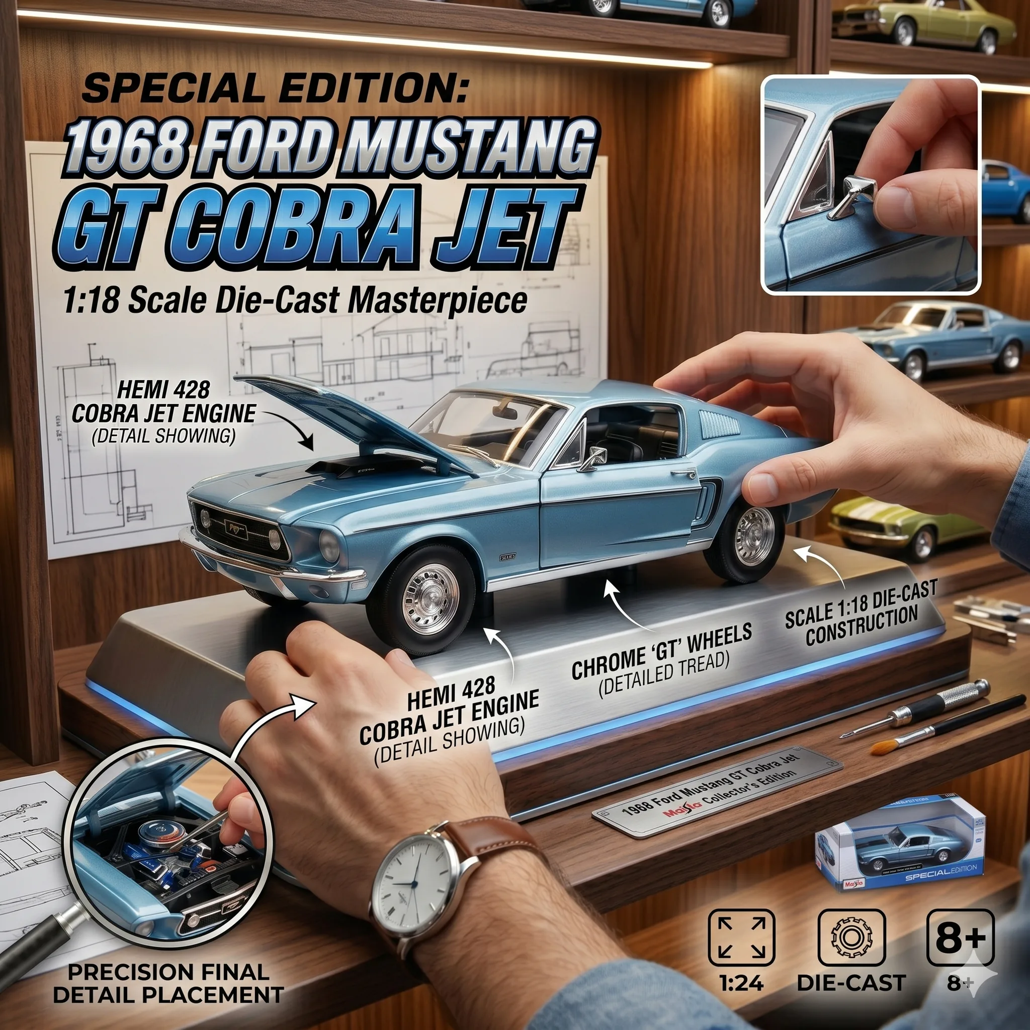 Maisto Special Edition 1968 Ford Mustang GT Cobra Jet | 1:24 Scale Die-Cast | Age 8+