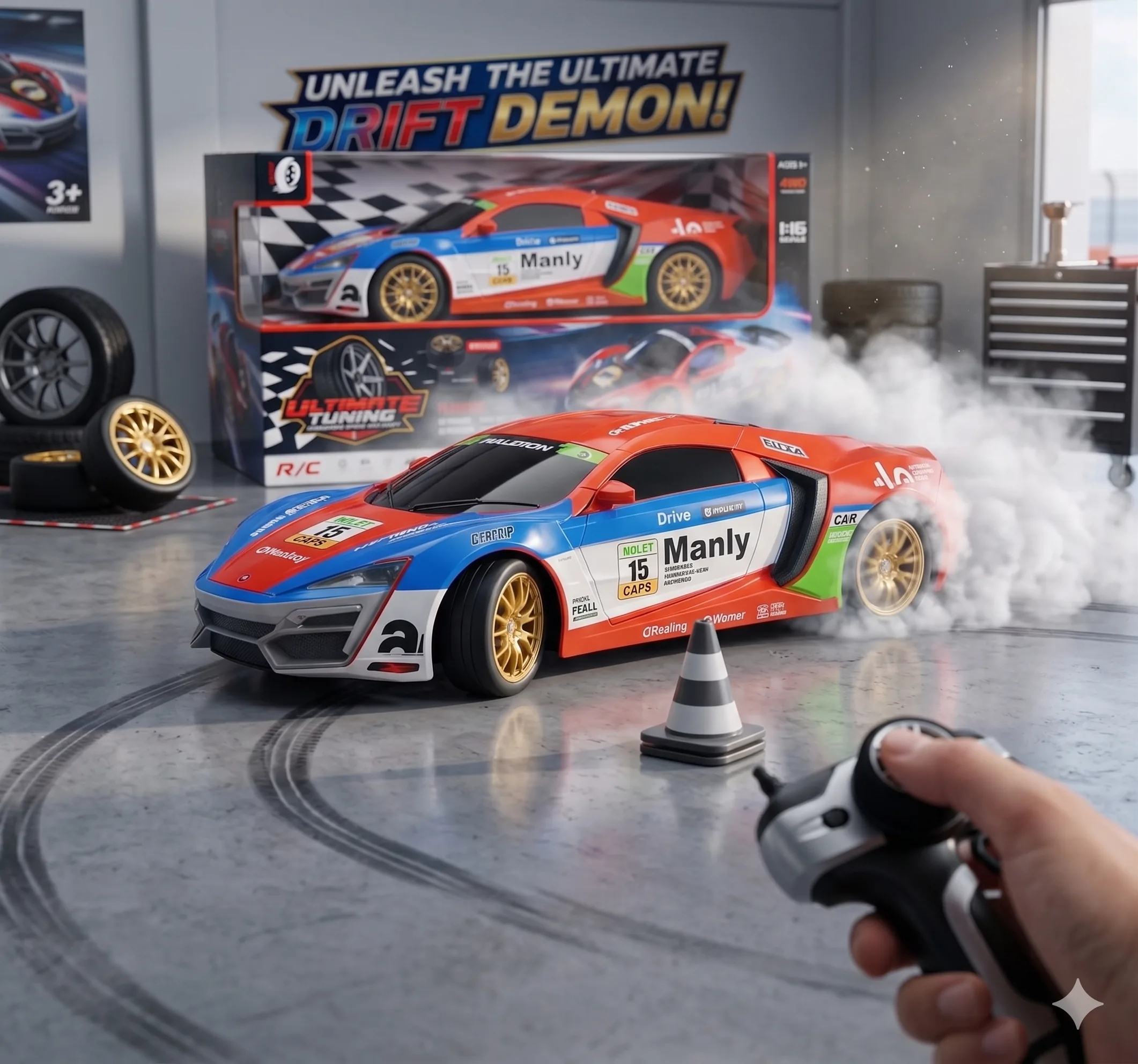 1:16 Scale 4WD Drift Demon RC Racer 2.4GHz Replaceable Drift Tyres - Image 2