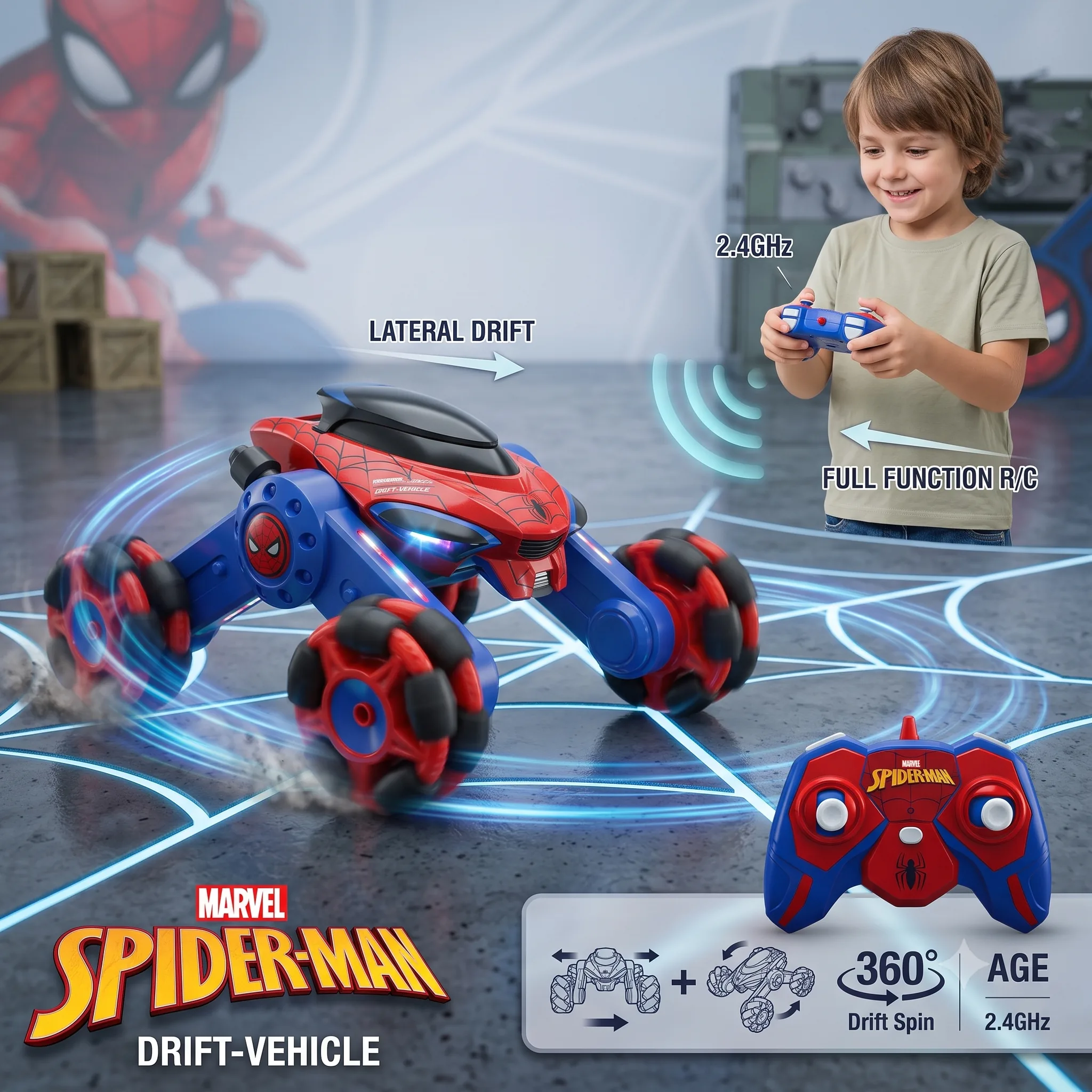 Marvel Spider-Man Exploration Drift Vehicle RC Car 2.4GHz with Lights - Image 2