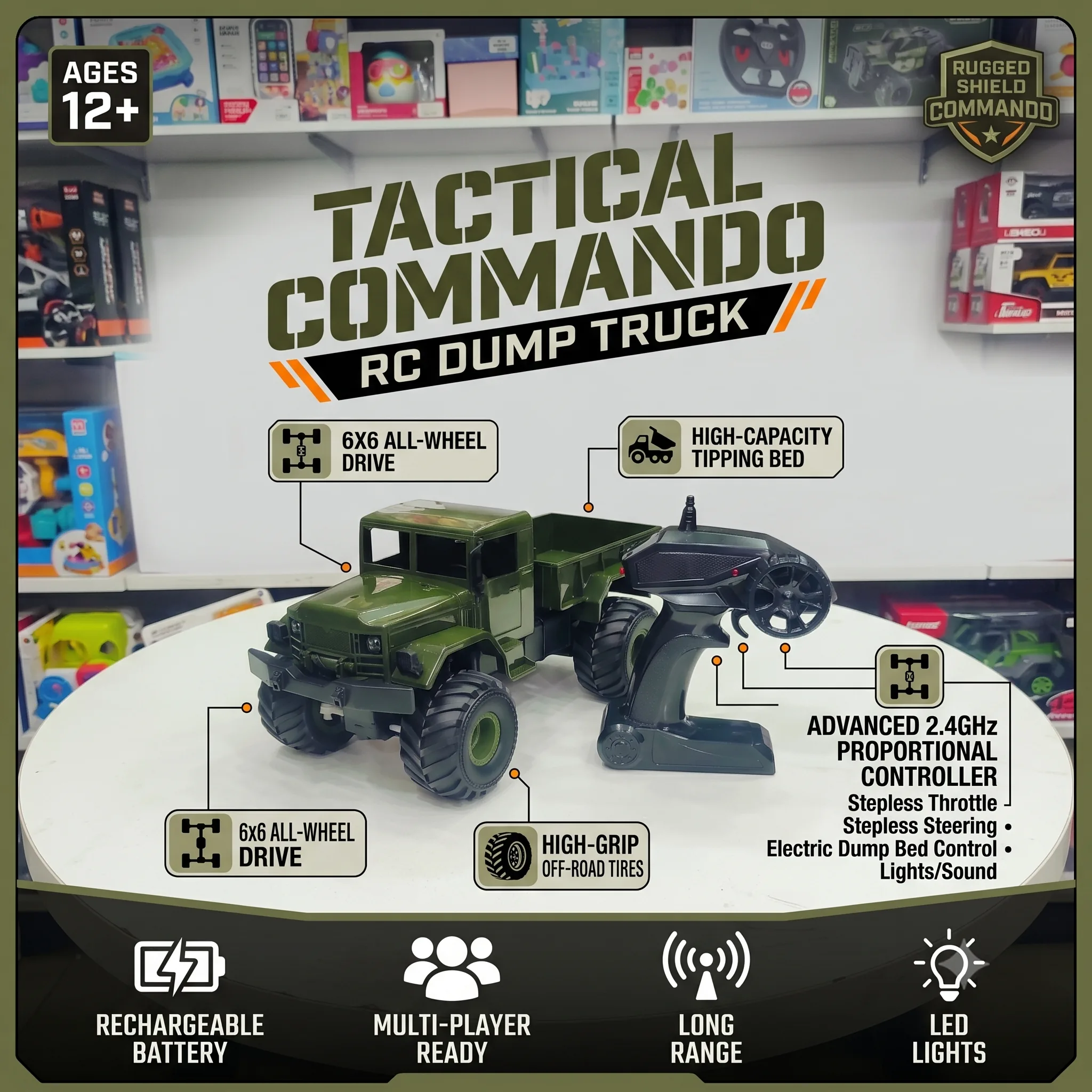 Military RC Army Truck with Remote Controller Off-Road - Image 2