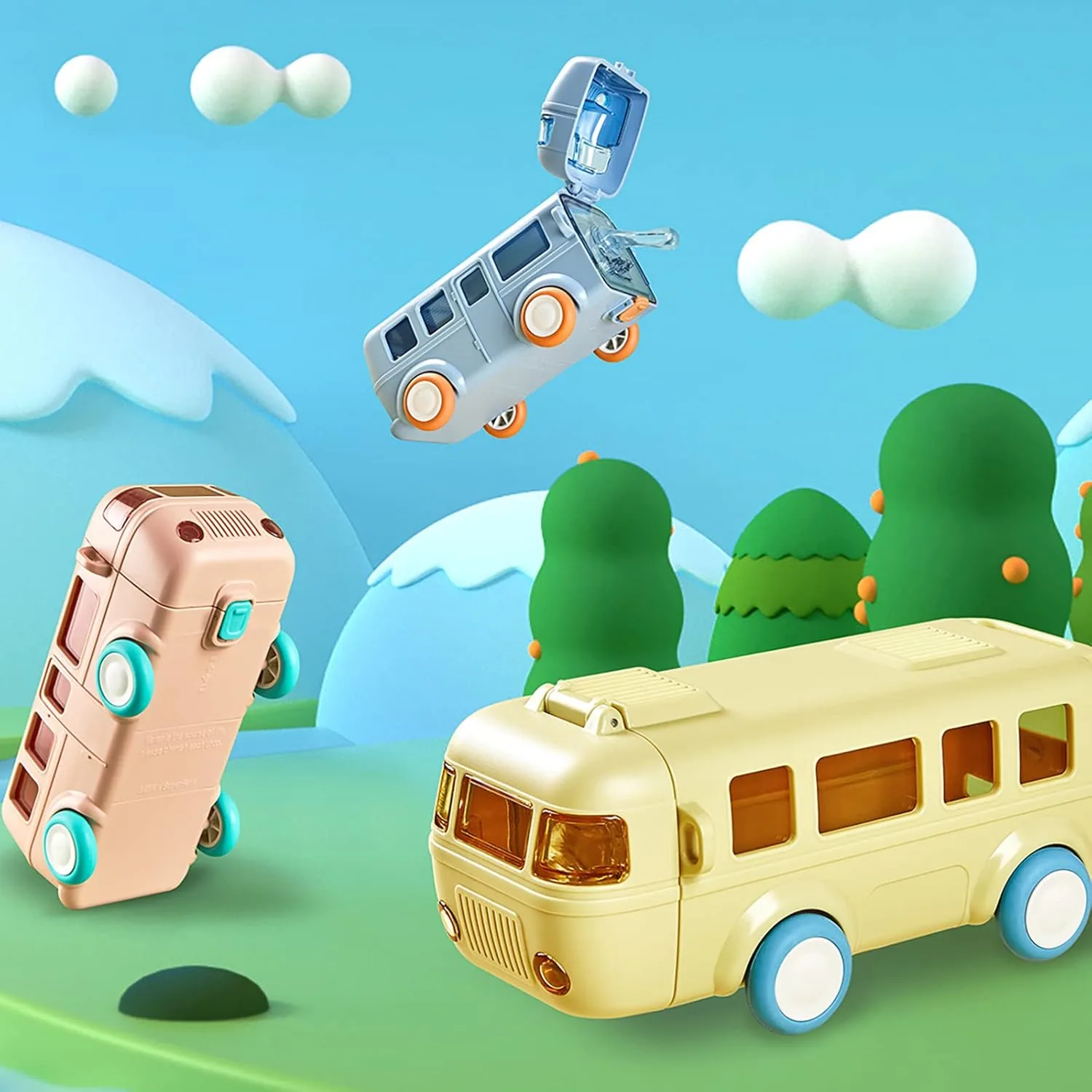 Portable Bus Water Bottle With Silicone Straw