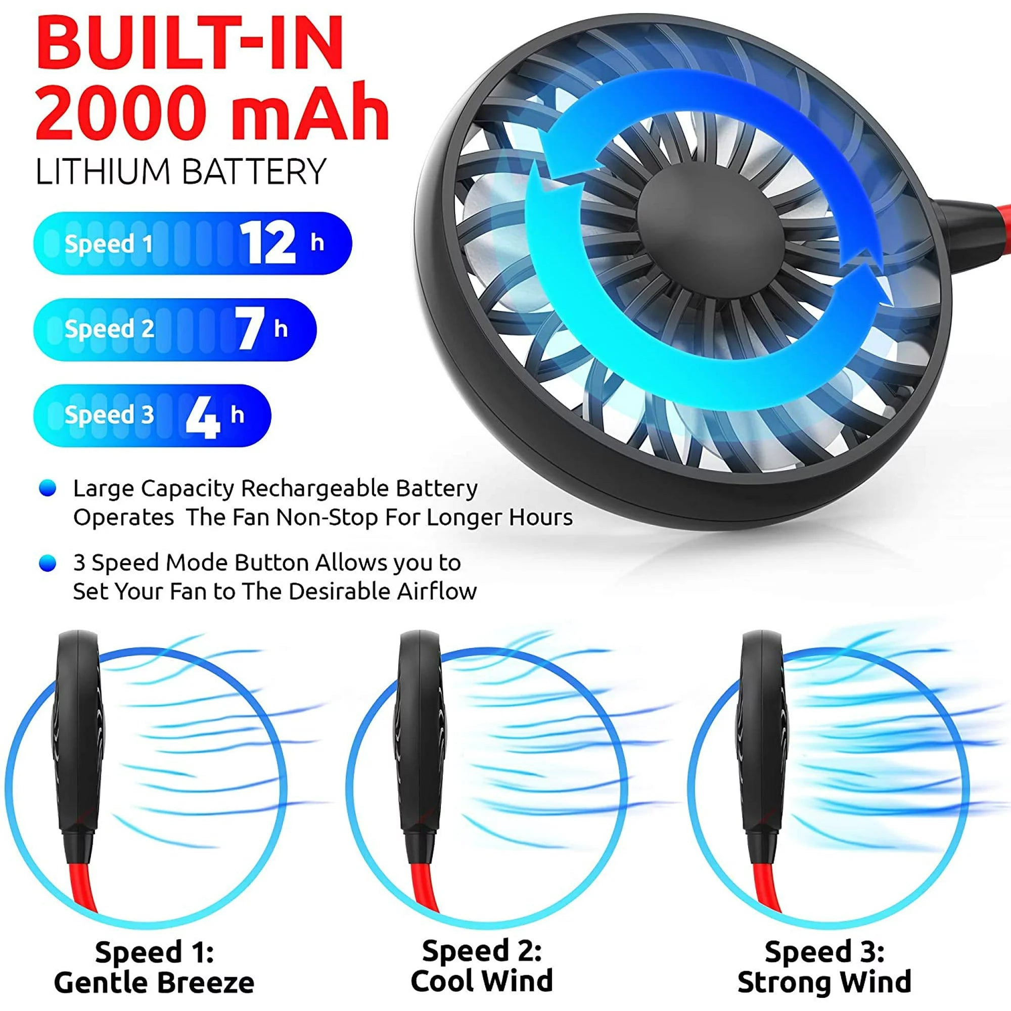 Portable Hanging Neck Fan With Light - Image 10