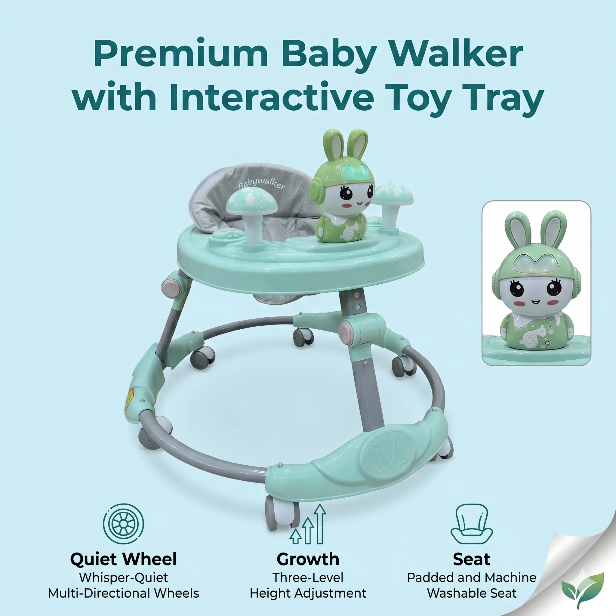 Premium Bunny Robot Baby Walker Whisper-Quiet Wheels & Washable Seat - Image 2
