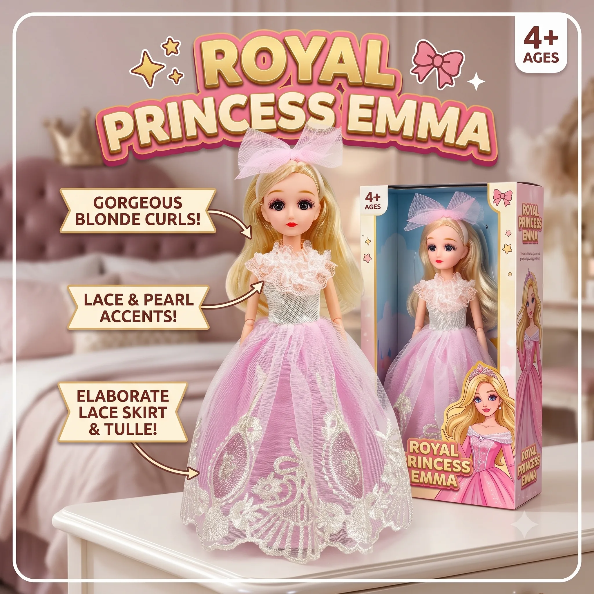 Princess Fashion Doll Purple Butterfly Gown Light And Sound