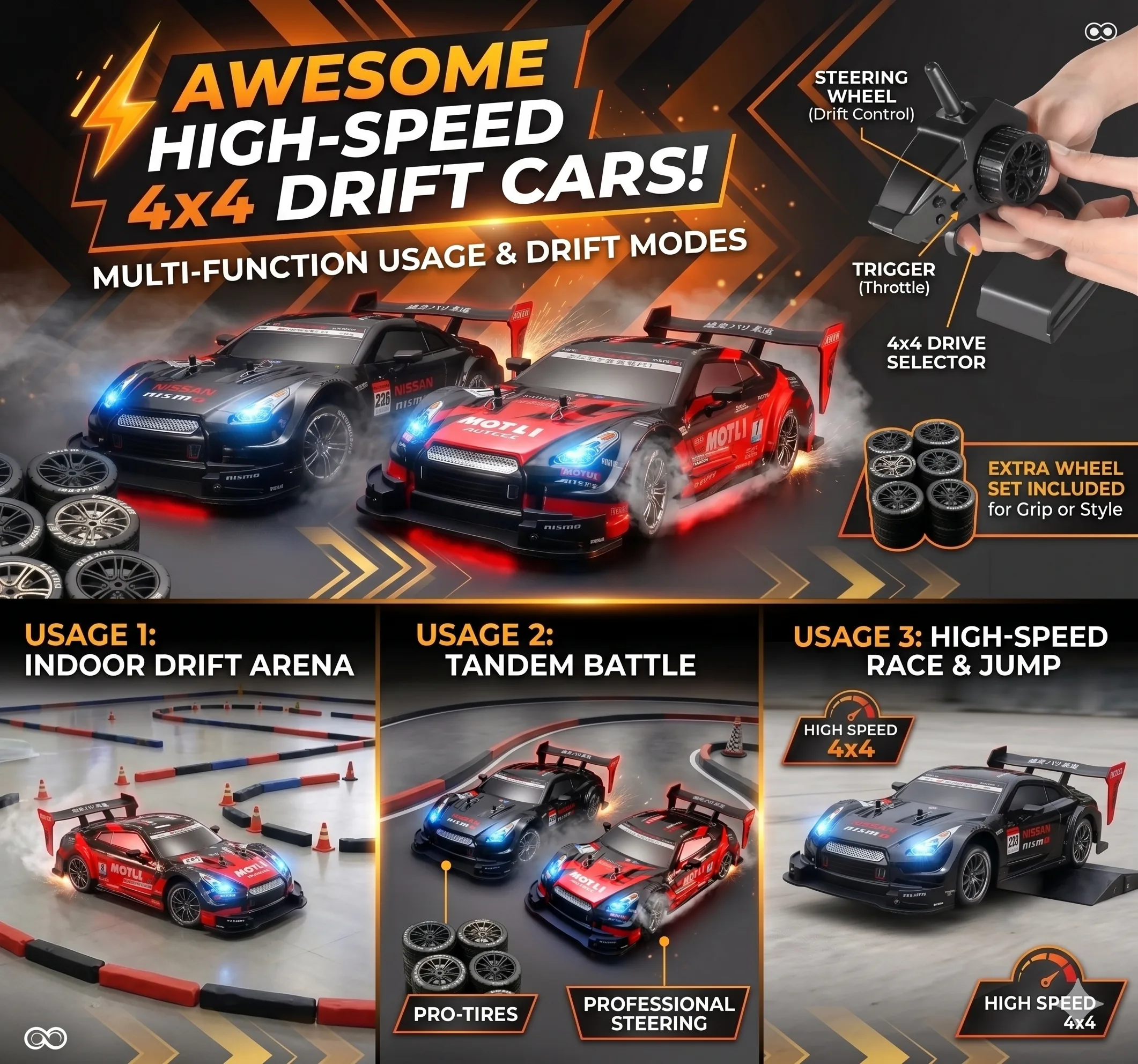 Remote Control Nissan Nismo GT-R High Speed Drift Racing Car - Image 2