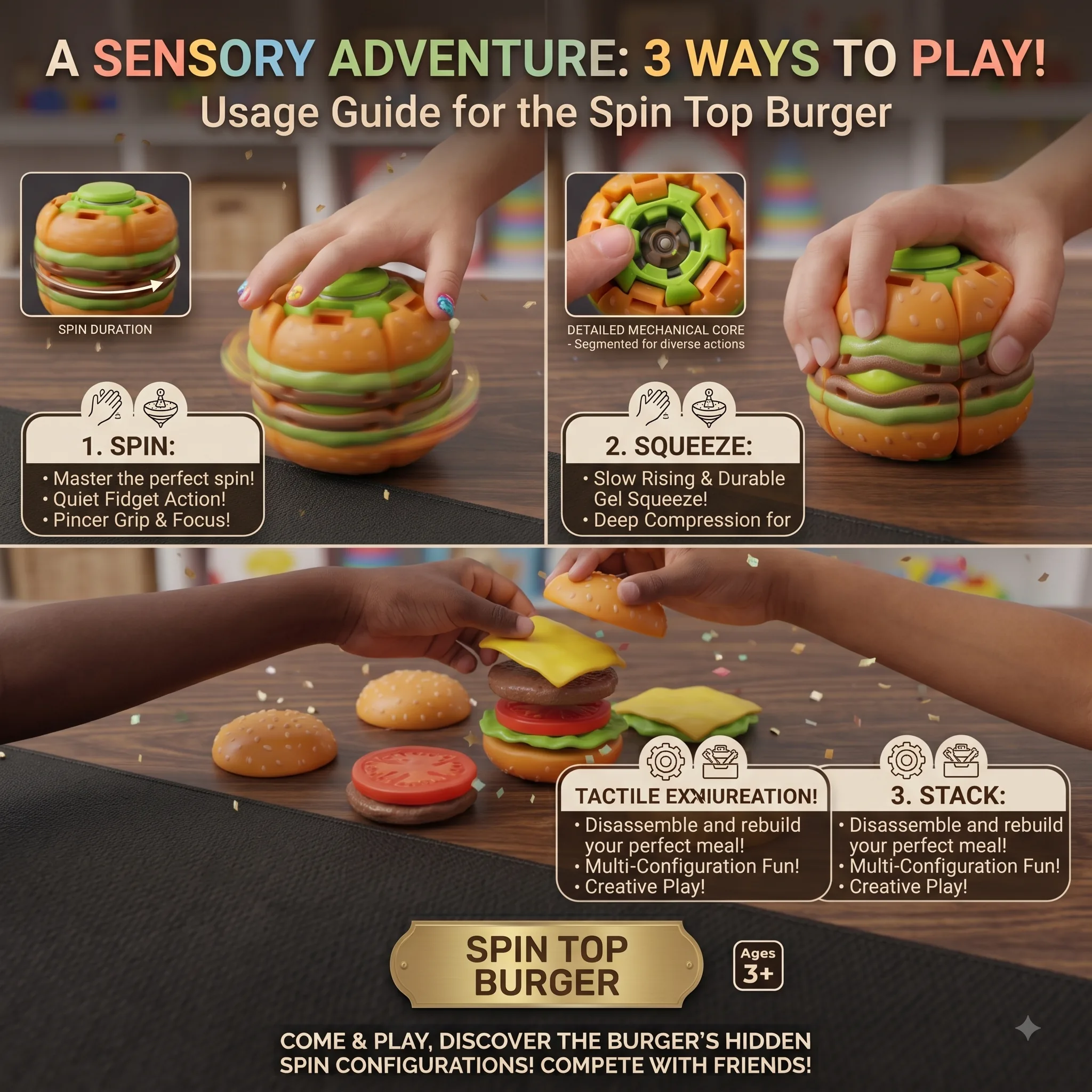 Spin Top Burger Fidget Toy - Image 2