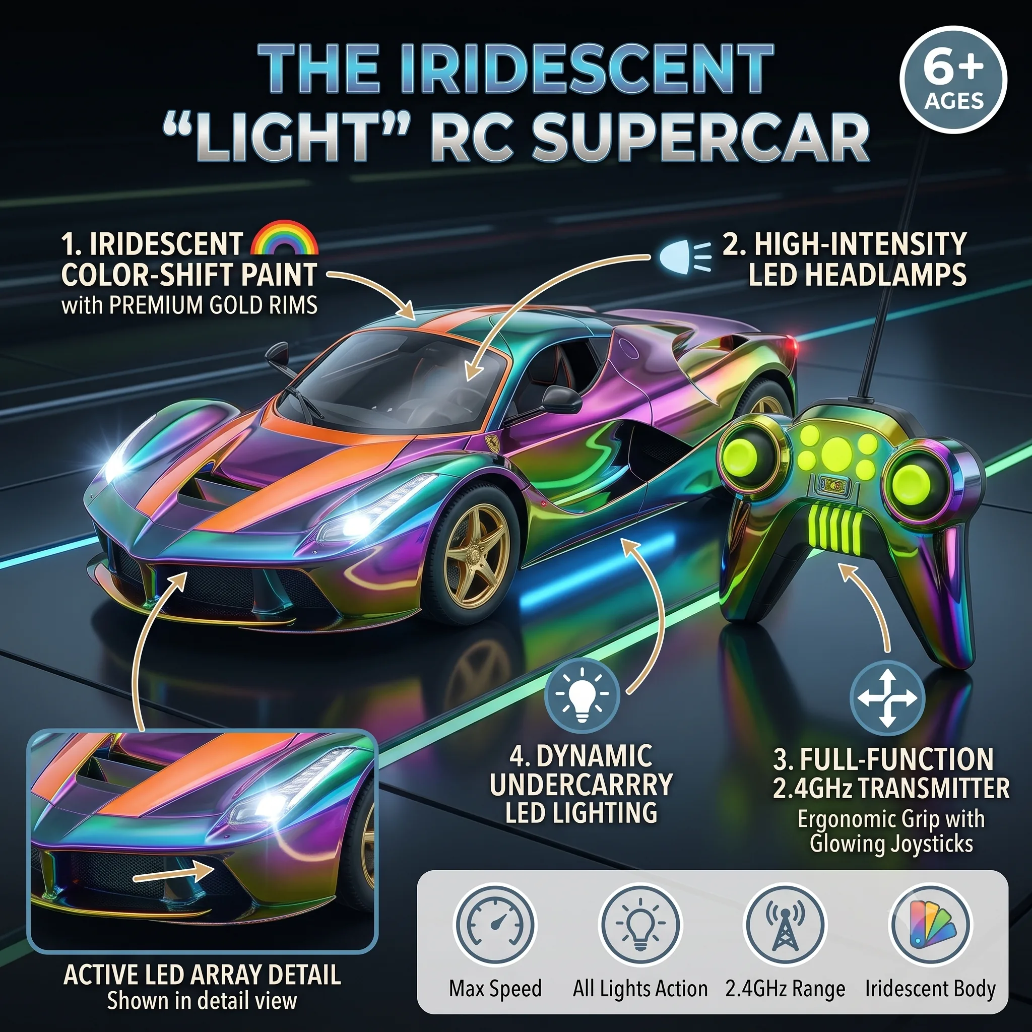 The Iridescent "Light" Remote Control Supercar Color-Shift Paint with LED Lights - Image 2