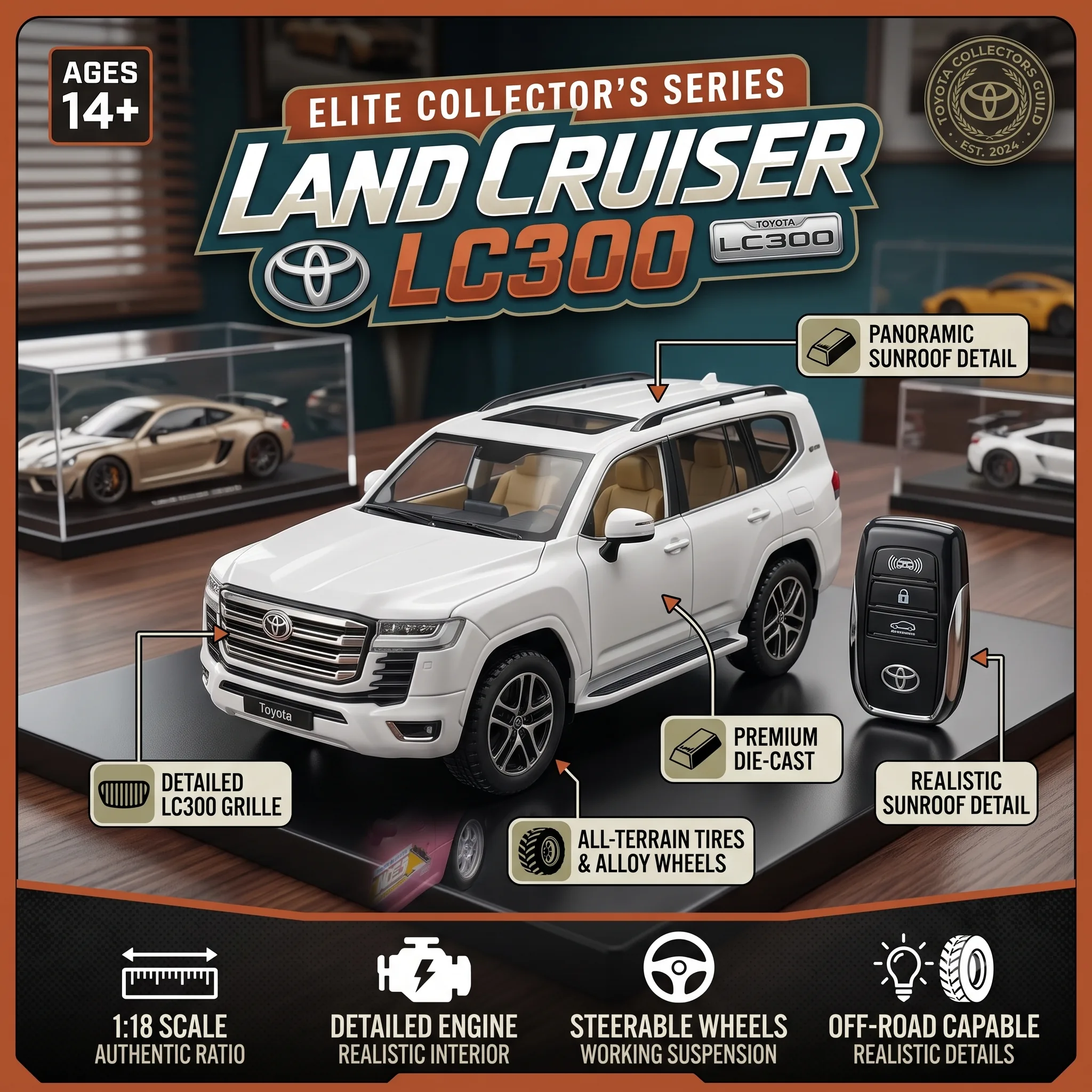 Toyota Land Cruiser LC300 Die-Cast Model Car with Remote Key