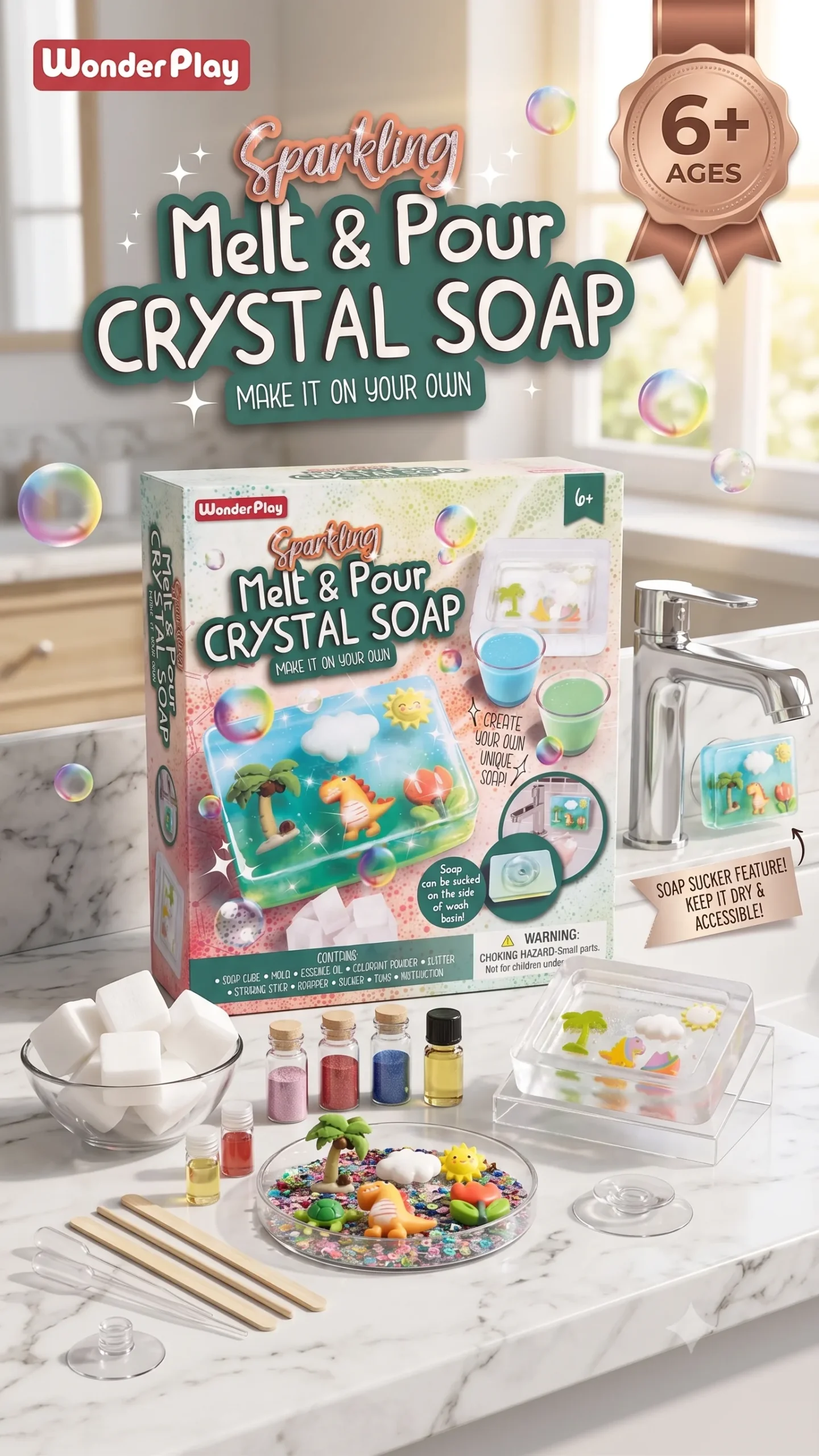 WonderPlay Sparkling Melt & Pour Crystal Soap – Dinosaur Edition - Image 2