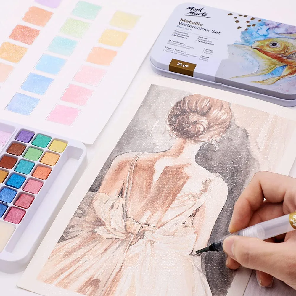 21 Pcs Mont Marte Metallic Watercolor Set - Image 3