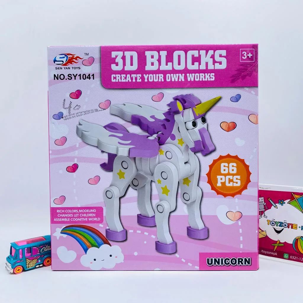 66 Pieces 3D Unicorn Puzzle Blocks - Image 4