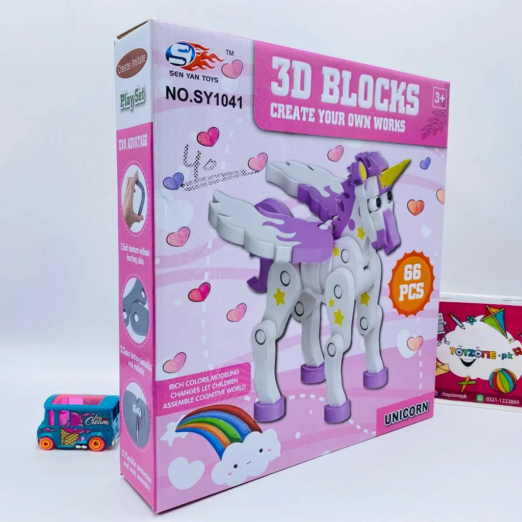 66 Pieces 3D Unicorn Puzzle Blocks - Image 5