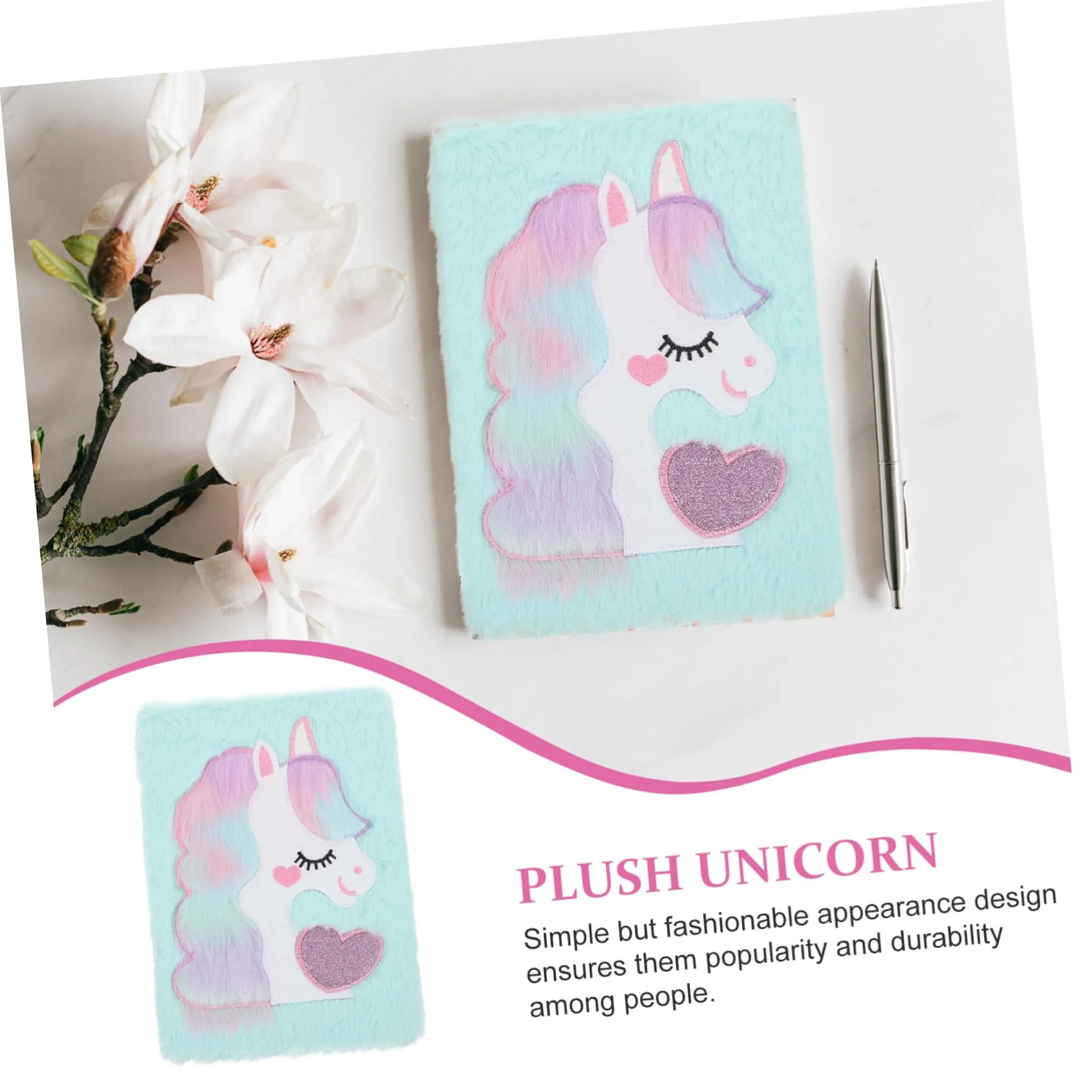 Unicorn Cartoon Plush Cover Notebook - Image 2