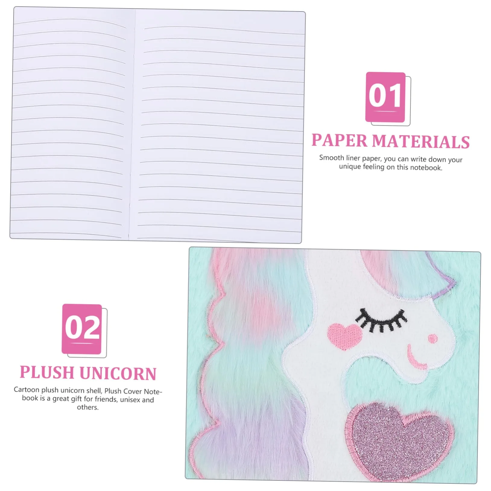 Unicorn Cartoon Plush Cover Notebook - Image 3