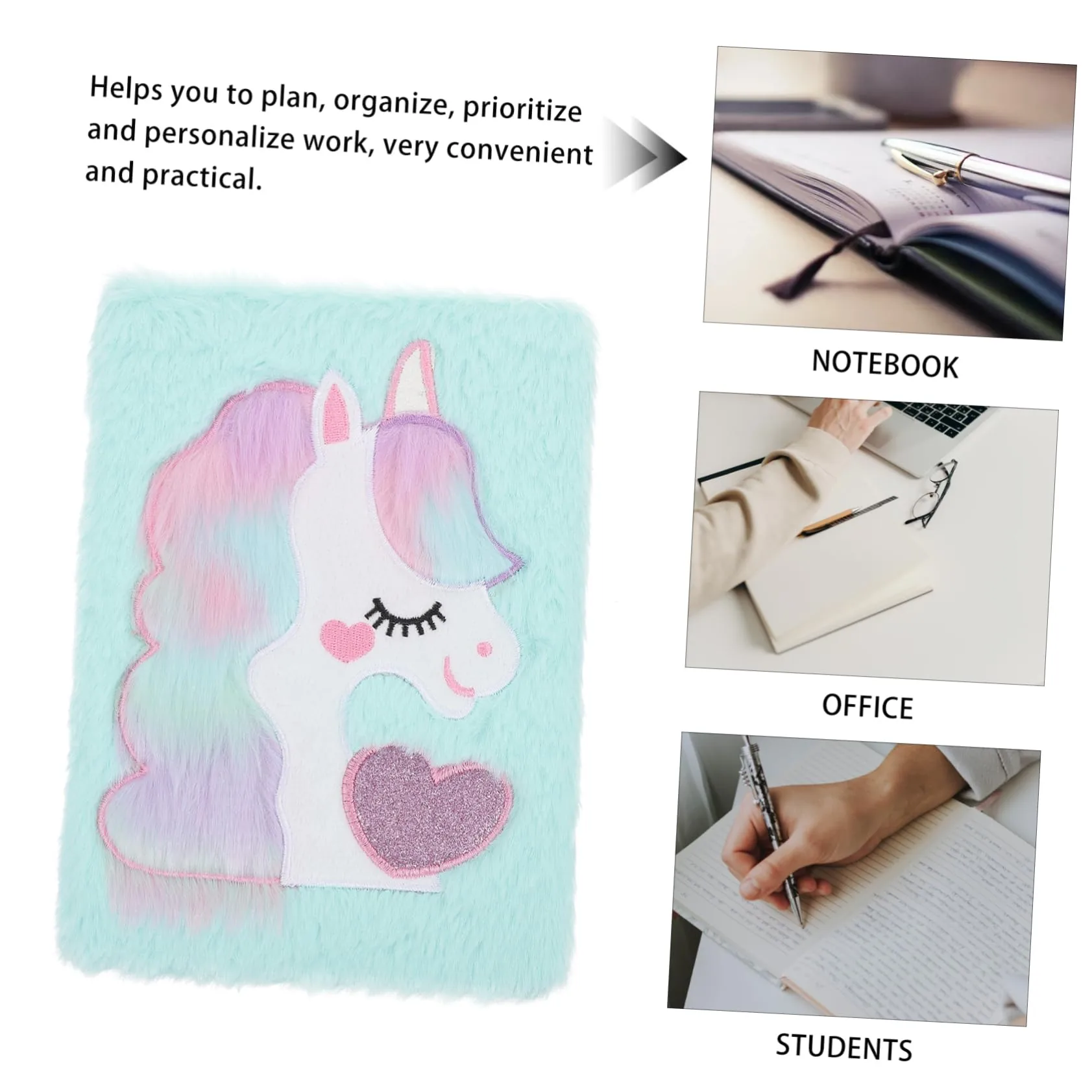 Unicorn Cartoon Plush Cover Notebook - Image 5